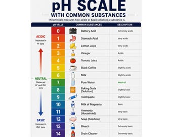 pH Scale Chart Matte Vertical Poster Educational Chemistry Classroom Decor