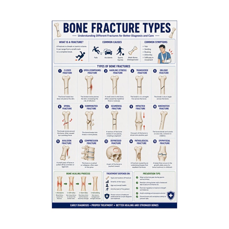 Bone Fracture Types Poster Medical Anatomy Educational Chart - Etsy