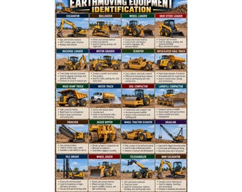 Earthmoving Equipment Identification Poster Construction Heavy Machinery Chart