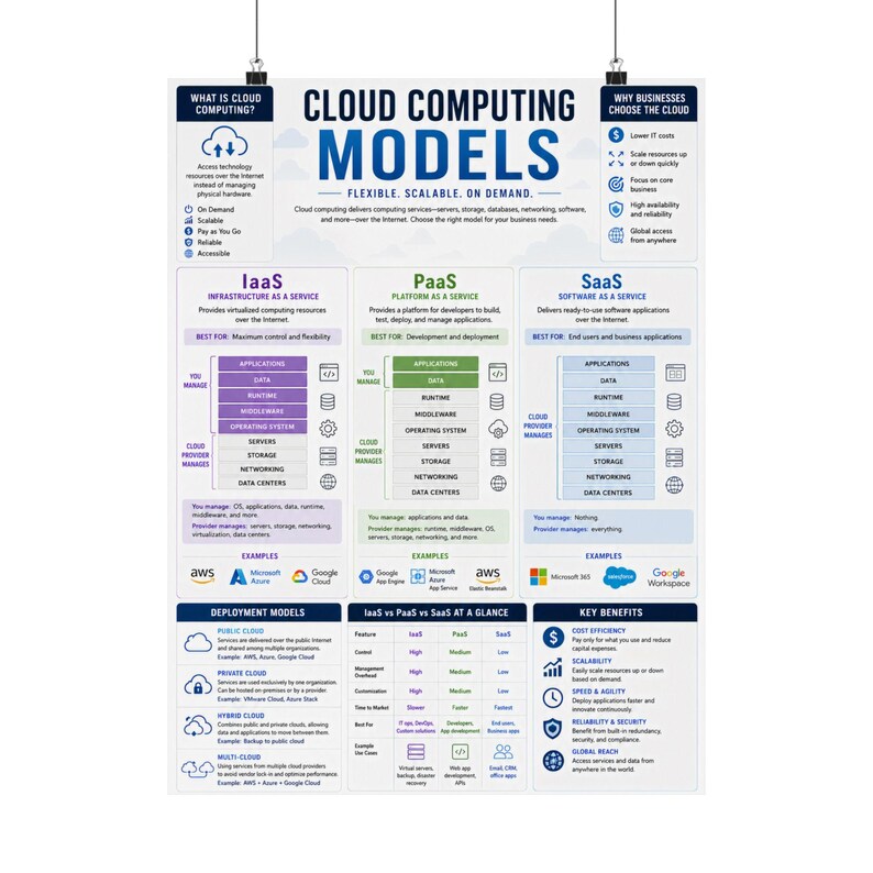 Cloud Computing Models Vertical Poster IaaS PaaS SaaS Infographic Print image 6