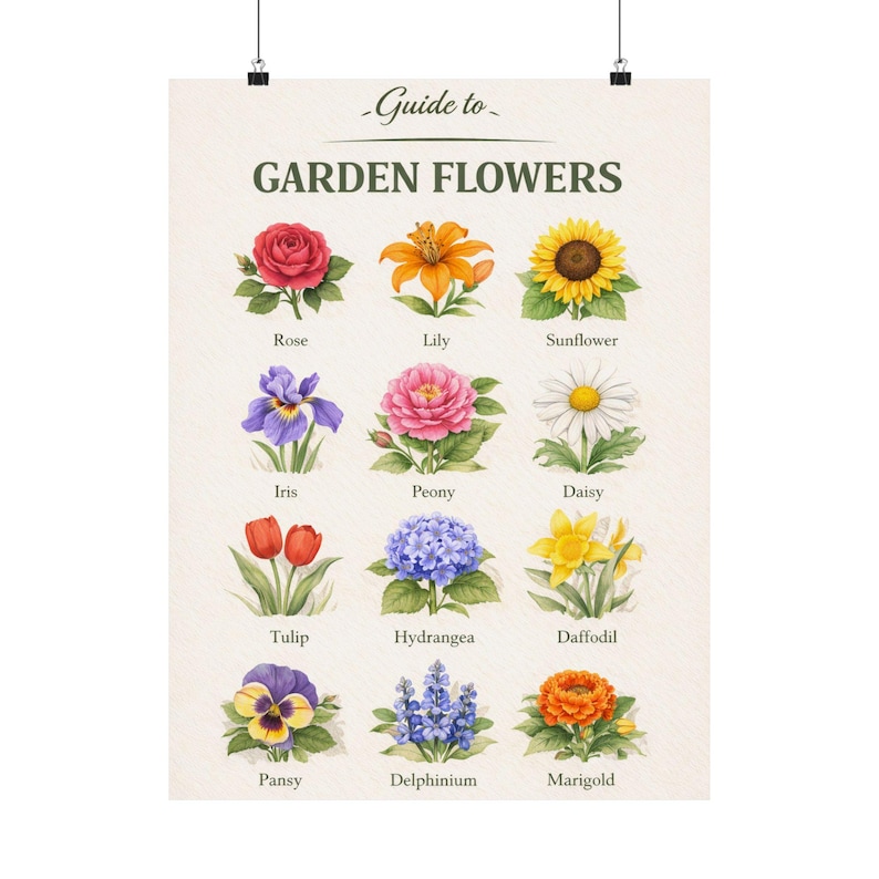 Garden Flowers Botanical Print Vintage Flower Chart Poster Wall Art - Etsy