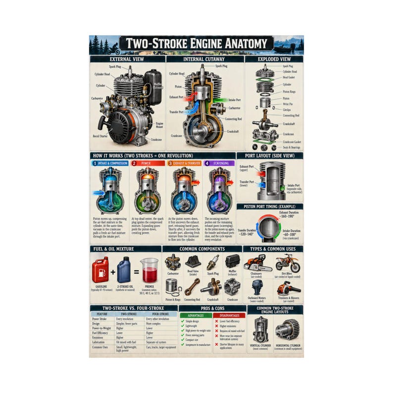 Two Stroke Engine Anatomy Educational Poster - Etsy