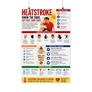 Heatstroke Awareness Poster Safety Infographic First Aid Tips