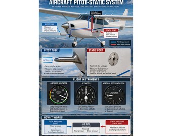 Aircraft Pitot Static System Educational Diagram Poster