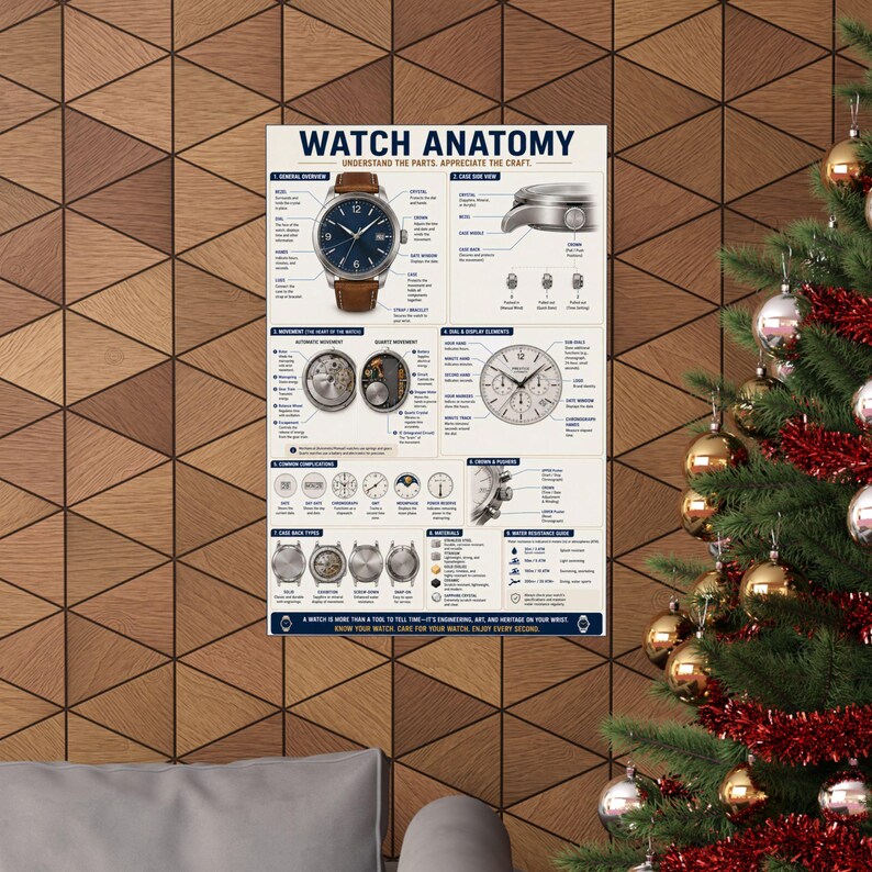 Póster de anatomía del reloj Diagrama de las partes del reloj Arte mural de relojería imagen 4