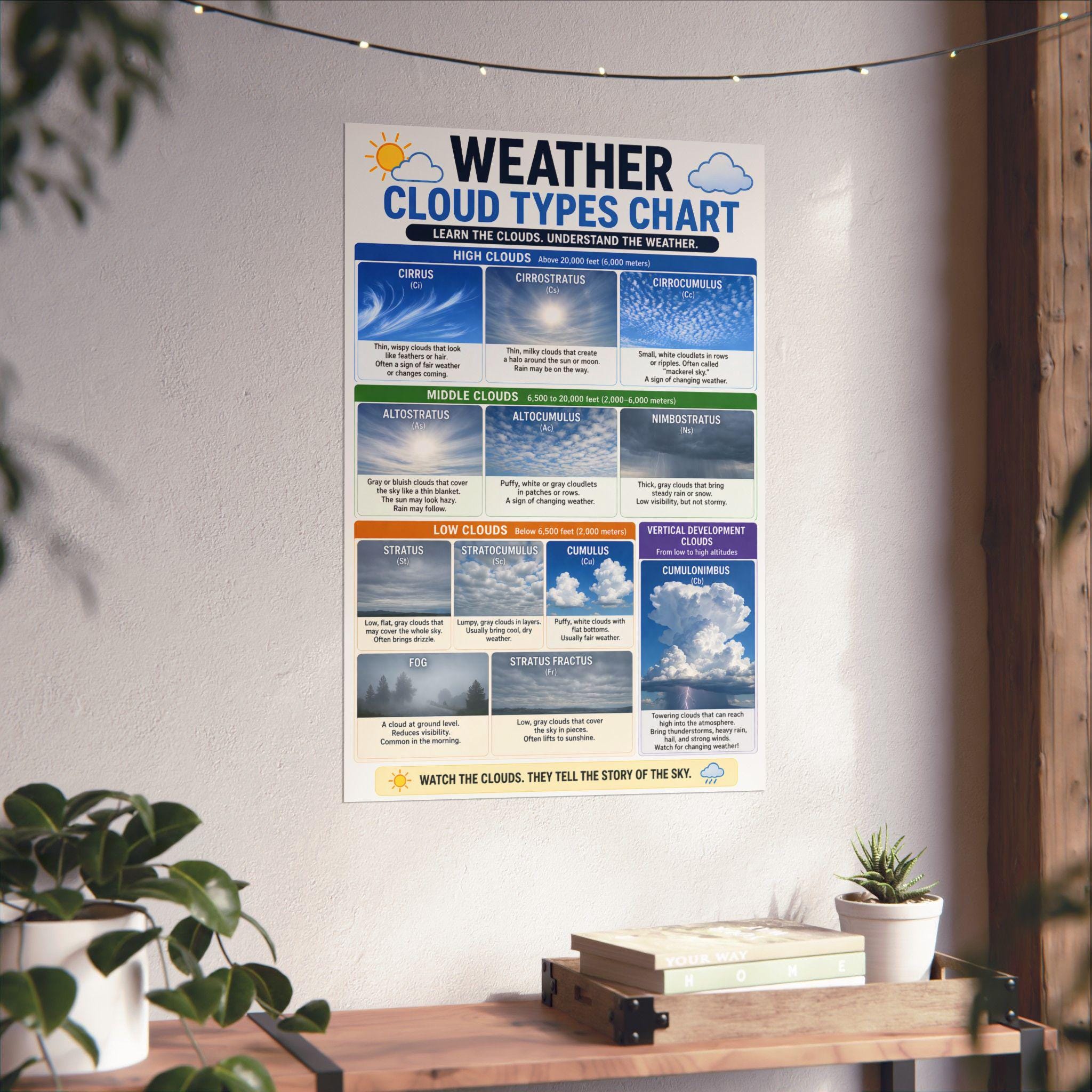 Weather Cloud Types Chart Educational Poster Clouds Identification ...