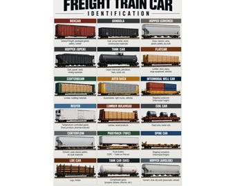 Freight Train Car Identification Poster Train Types Illustration