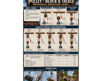 Pulley Block & Tackle Mechanical Advantage Poster Rope Rigging Diagram