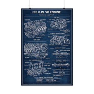 LS3 6.2L V8 Engine Blueprint Poster