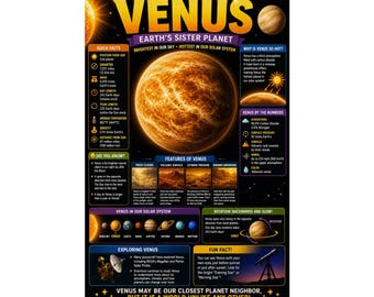 Venus Solar System Poster Planetary Science Infographic