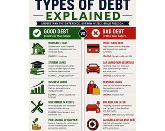 Types of Debt Explained Poster Financial Education Infographic