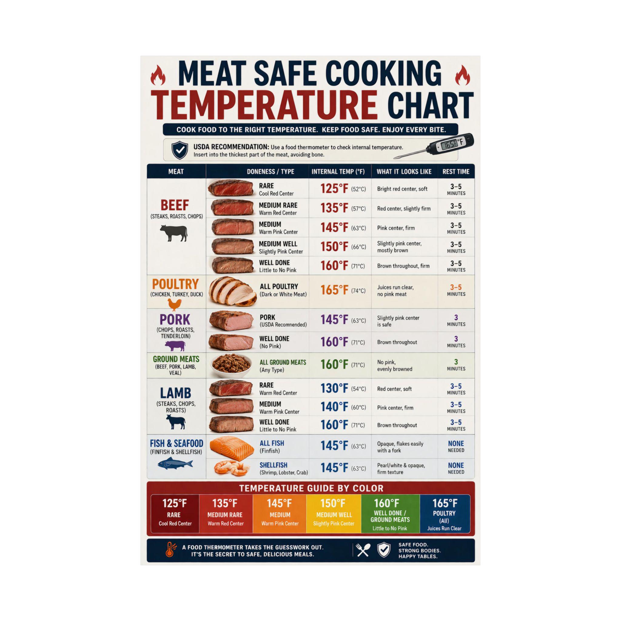 Meat Safe Cooking Temperature Chart Poster Kitchen Cooking Guide - Etsy