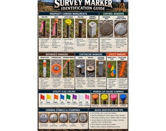 Survey Marker Identification Guide Poster Vertical Surveying Chart