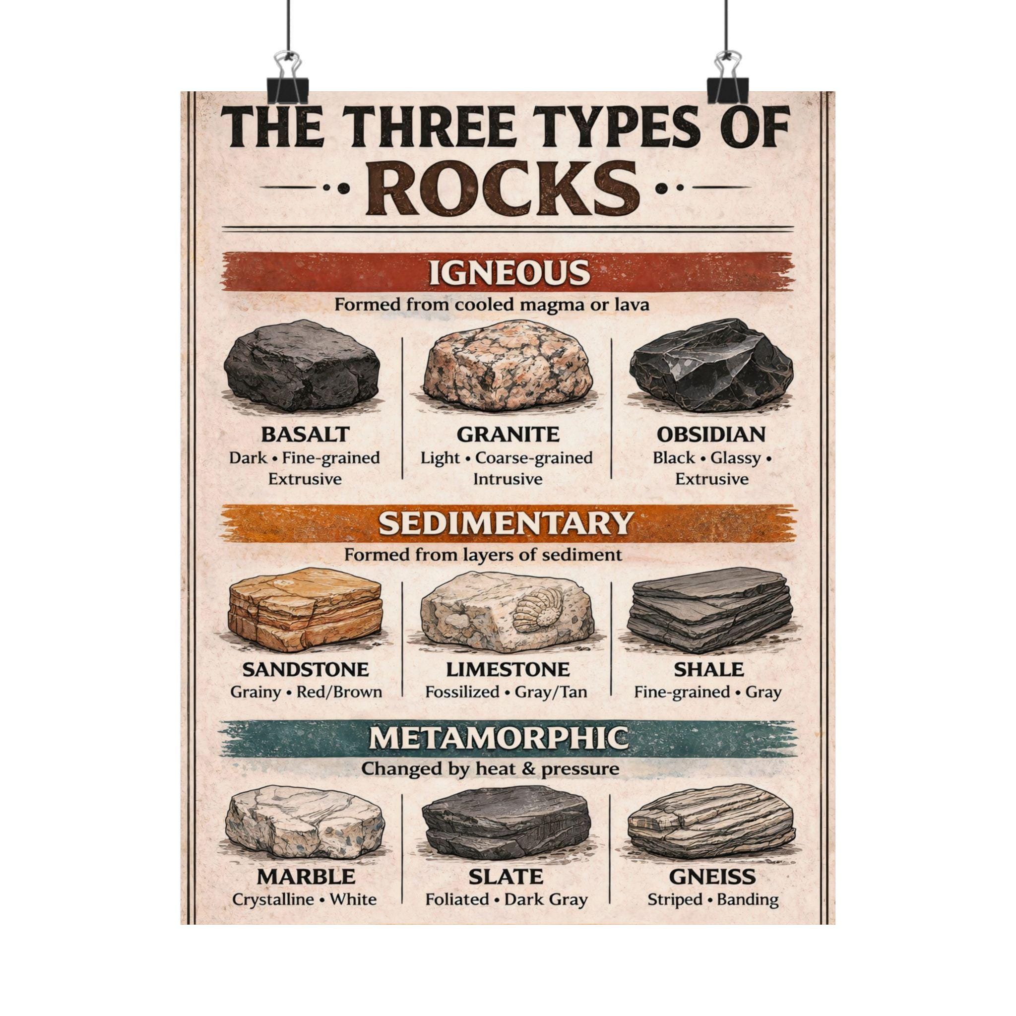 Rocks Threee Types Three Types of Rocks Geology Educational Poster - Etsy