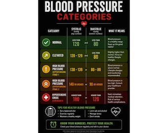 Blood Pressure Categories Poster Health Chart Medical Wall Art