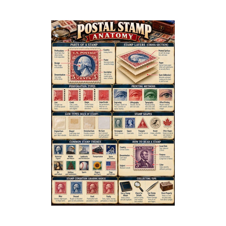 Postal Stamp Anatomy Chart Vertical Poster - Etsy