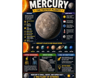 Mercury Planet Infographic Poster Solar System Planet Facts
