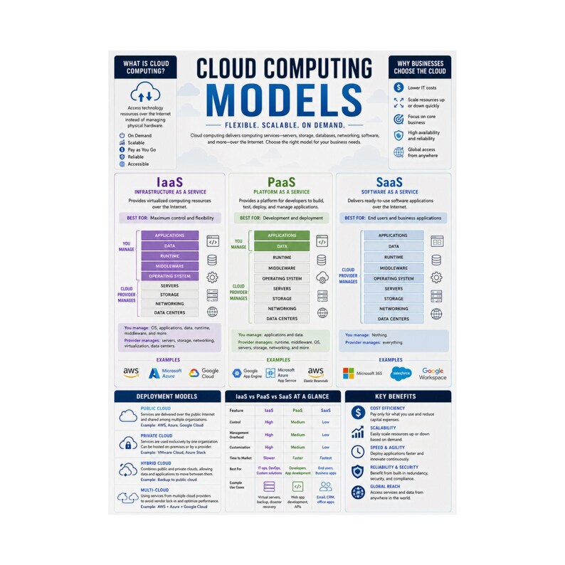 Cloud Computing Models Vertical Poster IaaS PaaS SaaS Infographic Print image 5
