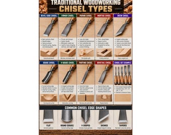 Traditional Woodworking Chisel Types Poster Tool Reference Wall Art