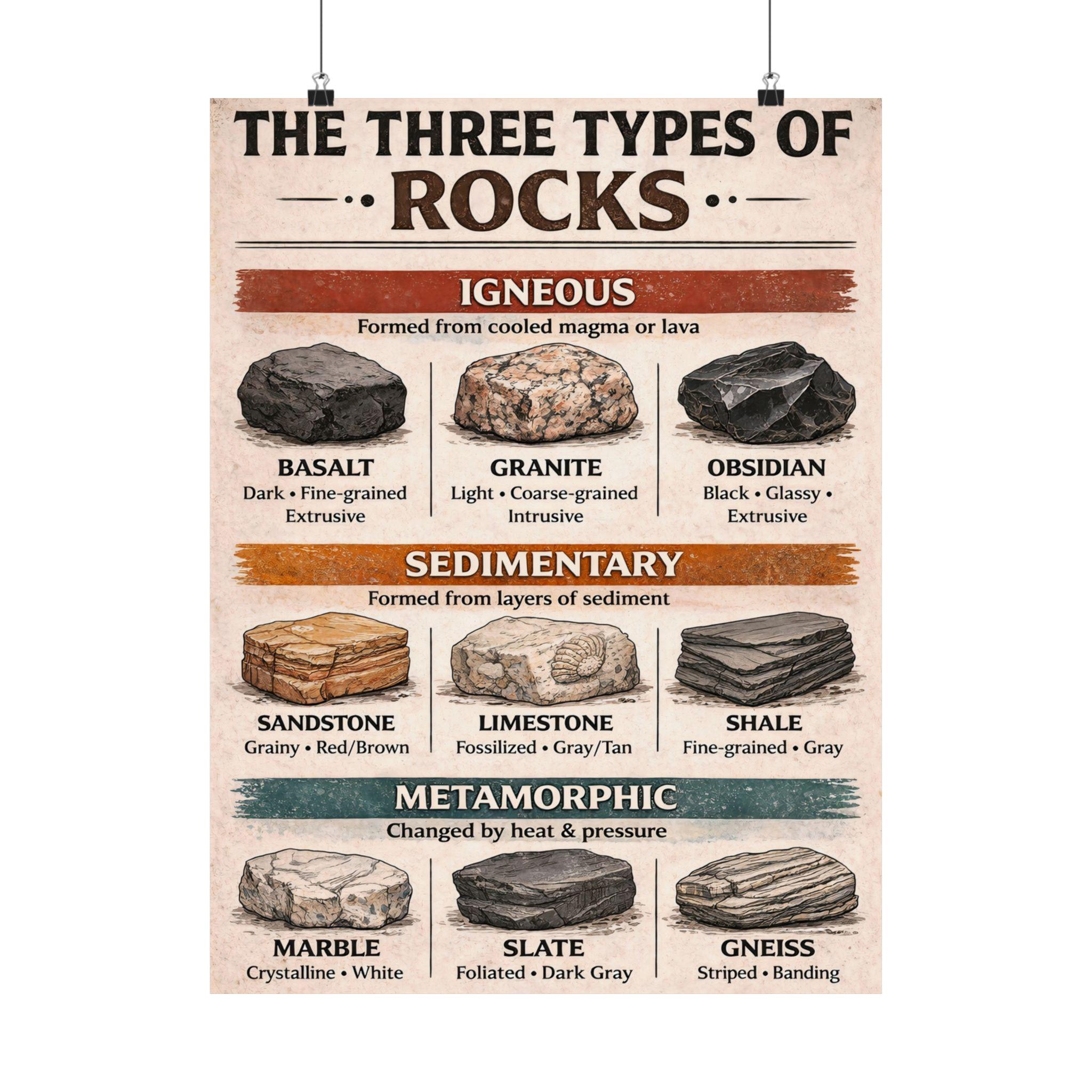 Three Types of Rocks Geology Educational Poster - Etsy