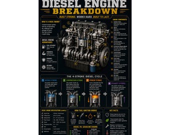 Diesel Engine Breakdown Poster Technical Diagram