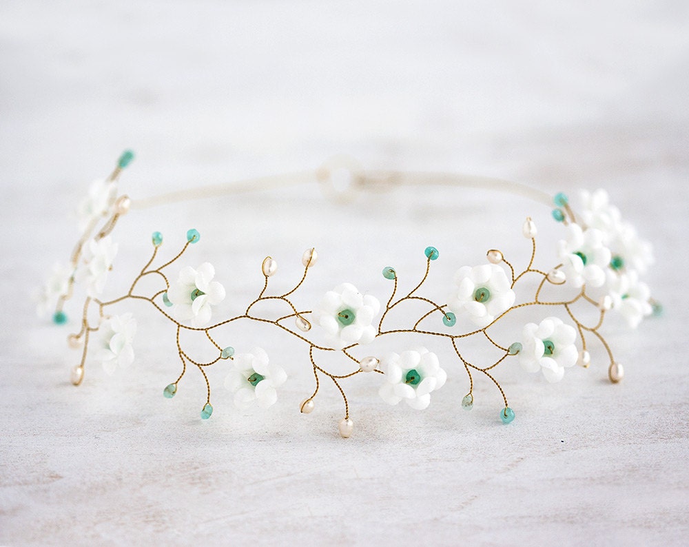 51 Flower crown White floral crown Gold tiara Wedding hair