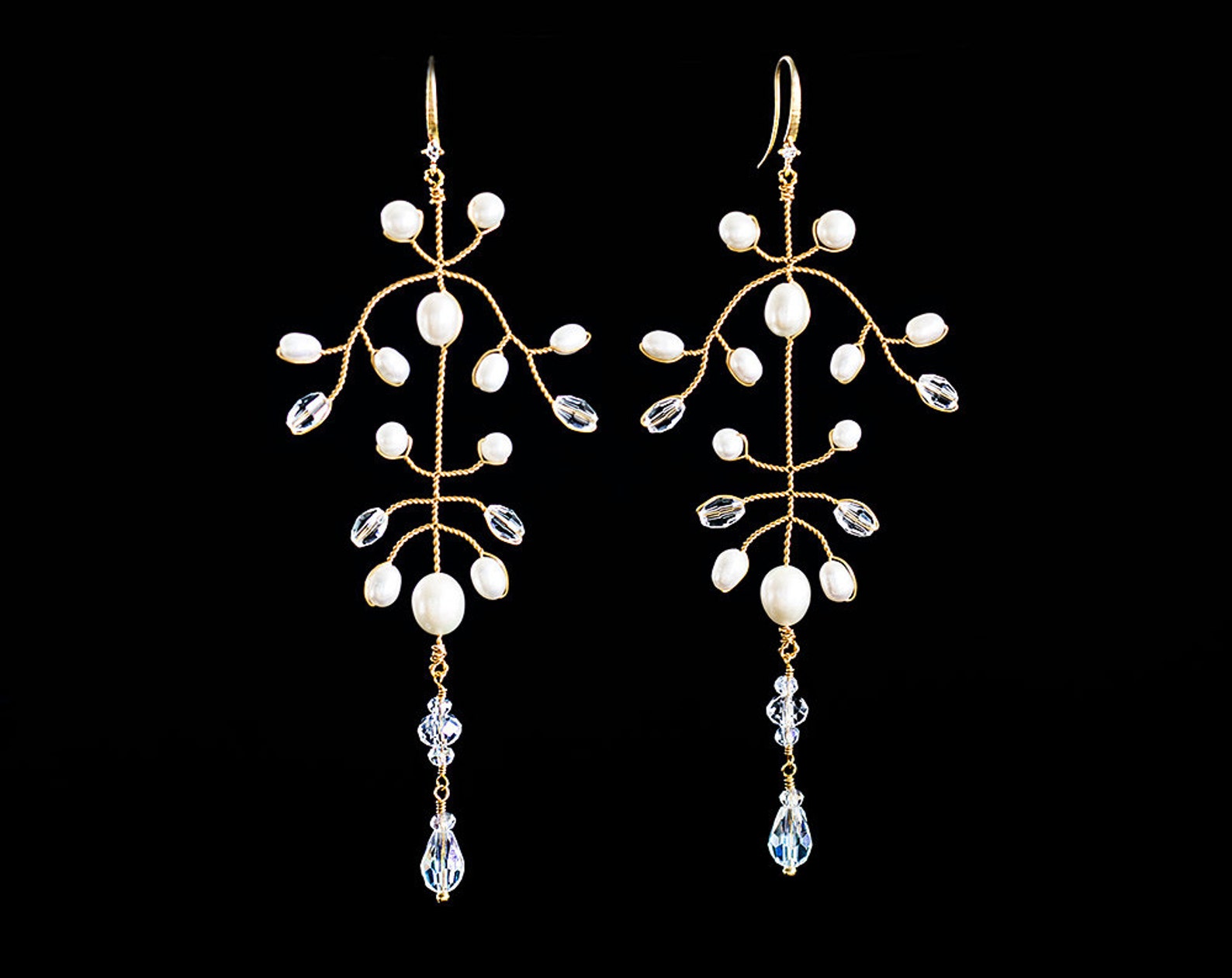 Chandelier earrings Crystals earrings Extra long earrings Gold Etsy