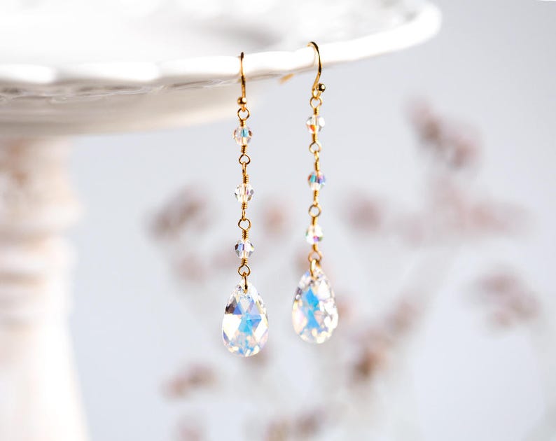 Red earrings Long earrings Swarovski earrings Bridal pink Etsy