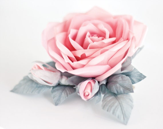 Items similar to Rose brooch, Blush pink rose, Romantic hair accessory ...