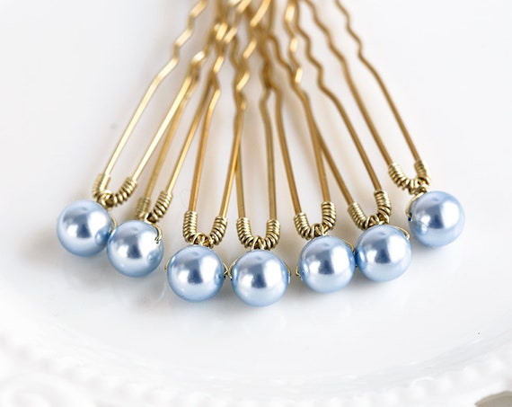 Blue Hair Pins Something Blue Bridal Hair Pin Swarovski Pearls Etsy