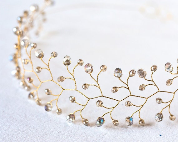 11 Gold Crystal Crown Iridescent Crystal Crown Wedding Hair | Etsy