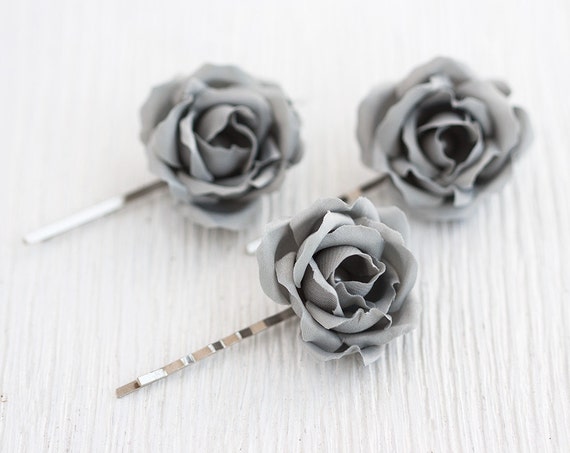 Gray Bobby Pins Wedding Hair Clips Roses Flower Pins Floral Etsy