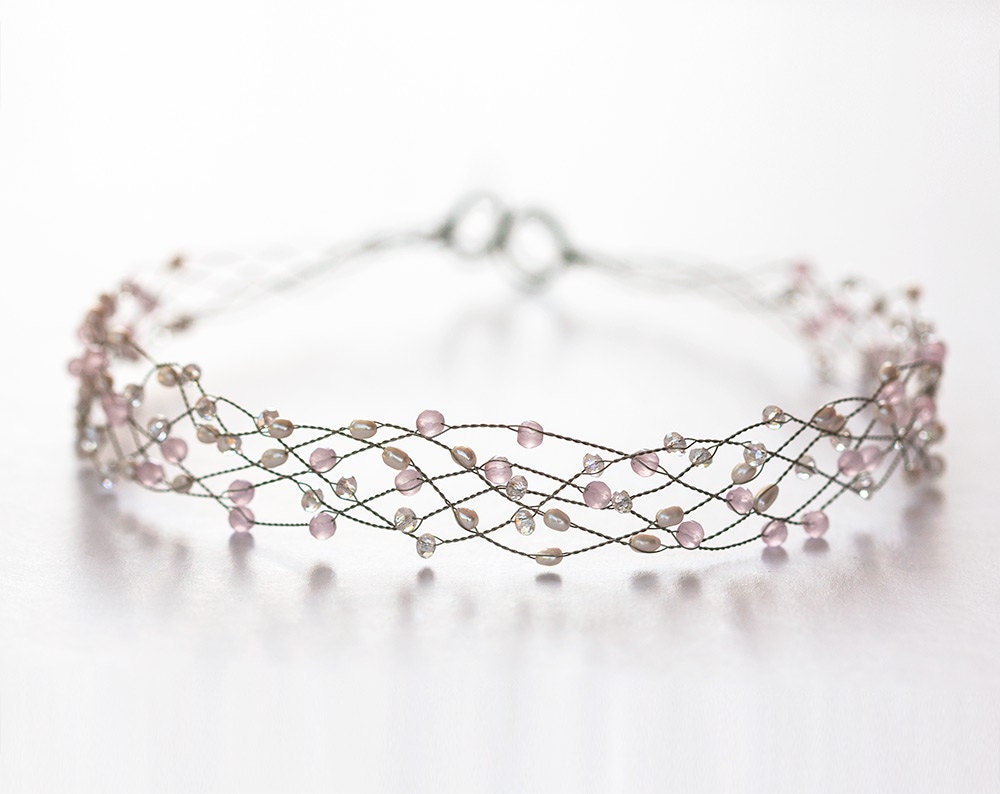 Pink crystal headband Pearls headband Crystal headband Tiara Etsy