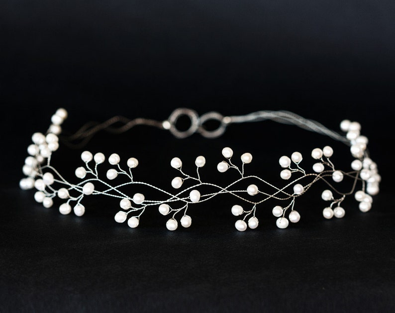 22 Pearl hair vine Ivory pearl headband Silver hair vine Bridal hair vine Silver headband White bridal hair accessory Bridal headband.