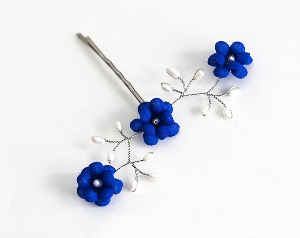 Pearls pins Hair pin Bridal hair pins Something blue hair pin Etsy