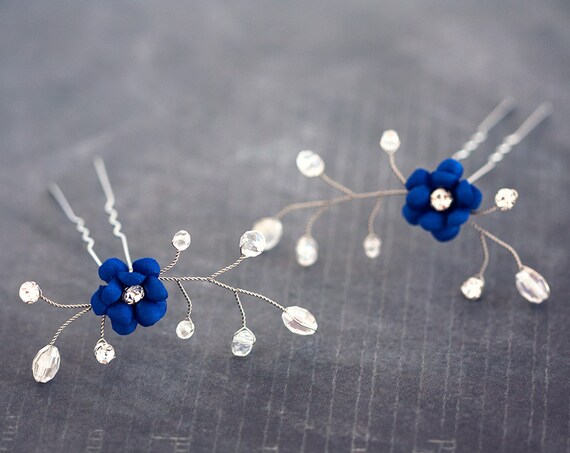 84 Bridal Blue Hair Pins Rhinestones Hair Pins Wedding Hair Etsy