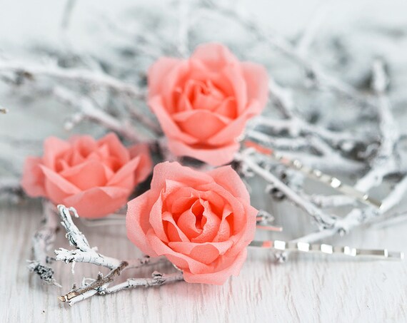 coral hair flower accessories