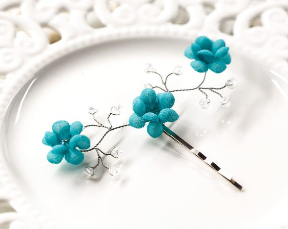 Turquoise Hair Clips Blue Bobby Pin Flower Hair Pin Wedding Etsy