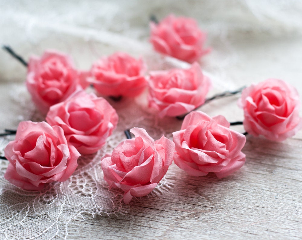 Pink rose Hair pins Flower hair pins Wedding hair pins Flower Etsy