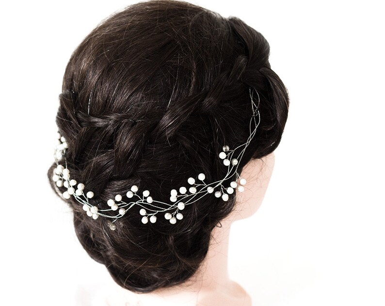 22 Pearl hair vine Ivory pearl headband Silver hair vine Bridal hair vine Silver headband White bridal hair accessory Bridal headband.