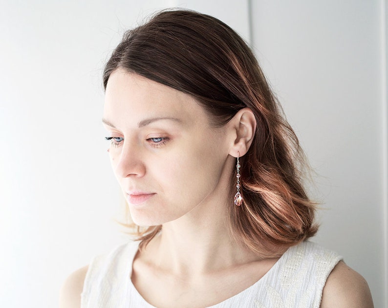 Red earrings Long earrings Swarovski earrings Bridal pink Etsy