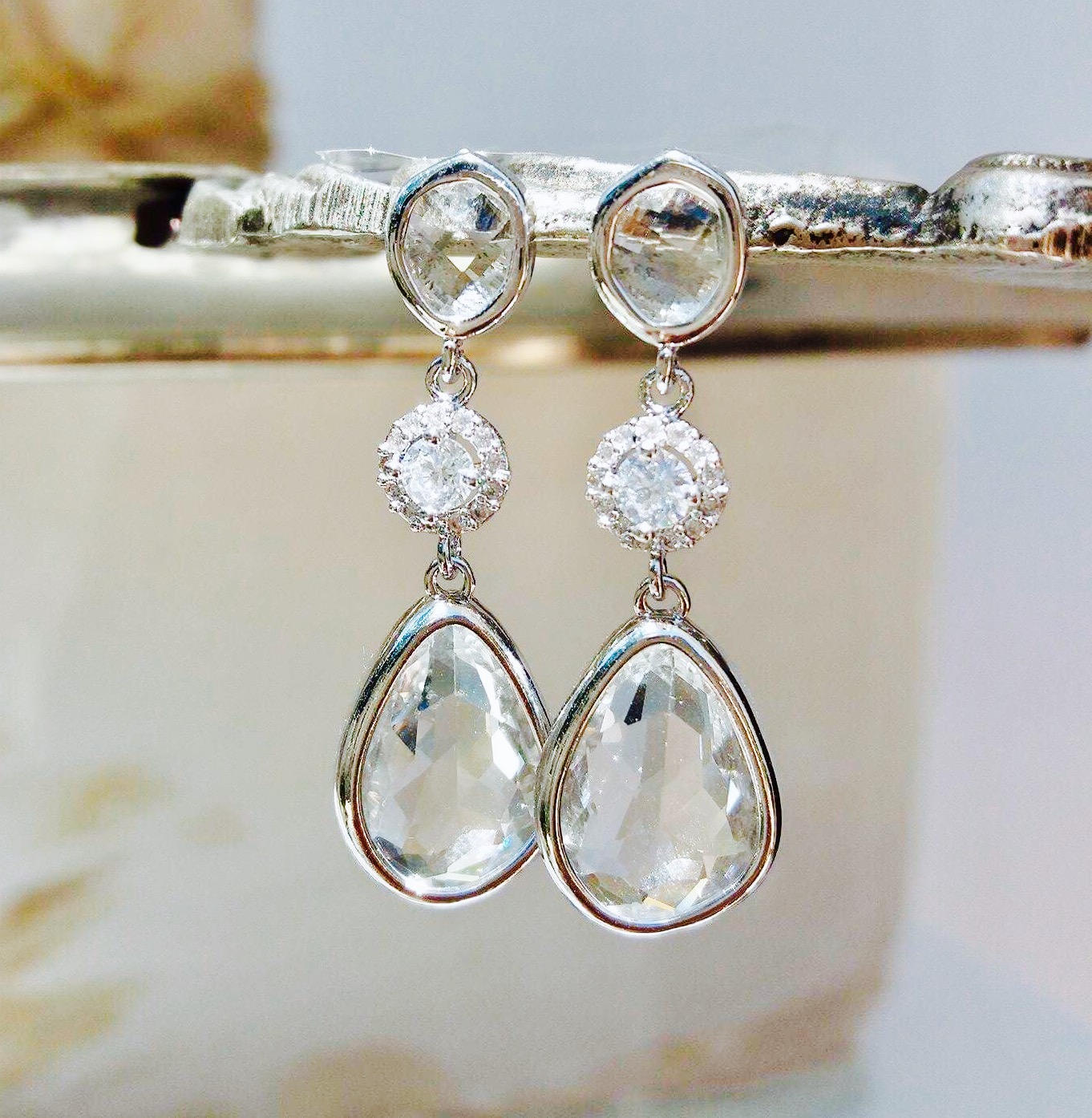 Bridal crystal earrings Silver teardrop earrings Crystal | Etsy