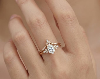 Moissaniet ringset, sierlijke ring, gouden ring, stapelring, eenvoudige ring, minimalistische ring, bruidssieraden