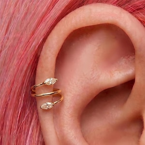 Diamantspiral Titanring Två Marquise • Små Tunna Hängslenörhängen • E014