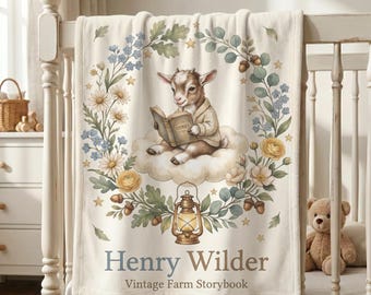 Personalized Goat Baby Blanket Custom Name Blanket Boy Nursery Decor Farm Animal Baby Shower Gift Storybook Nursery Farm Blanket Goat