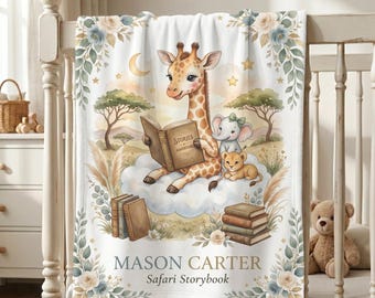 Personalized Giraffe Baby Blanket Custom Name Baby Blanket Safari Nursery Decor Newborn Gift Baby Shower Gift Boy Blanket