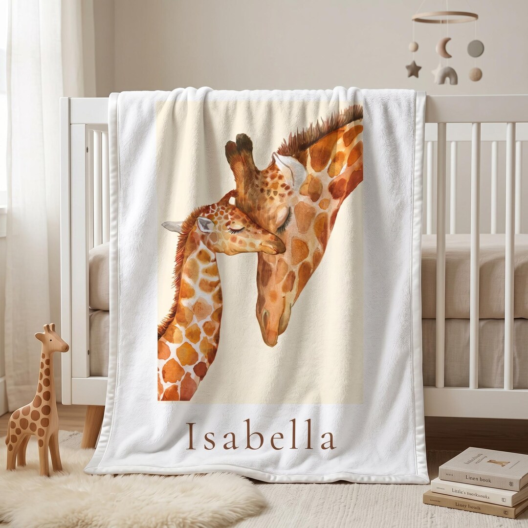 Personalized Giraffe Baby Blanket, Watercolor Safari Nursery Blanket ...