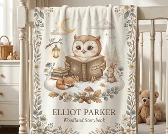 Personalized Owl Baby Blanket, Custom Name Blanket, Woodland Baby Blanket, Owl Nursery Decor, Baby Shower Gift, Woodland Storybook
