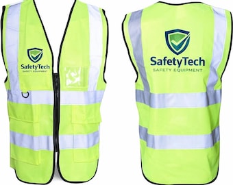 Customizable High Visibility Safety Vest – Reflective Work Gear, Neon Green/Orange, Logo Text