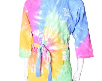 Customizable Tie-Dye Robe – Unisex Waffle Kimono Bathrobe, Beach Cover-Up